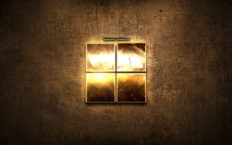 Microsoft golden logo, creative, brown metal background, Microsoft new logo, brands, Microsoft, HD wallpaper