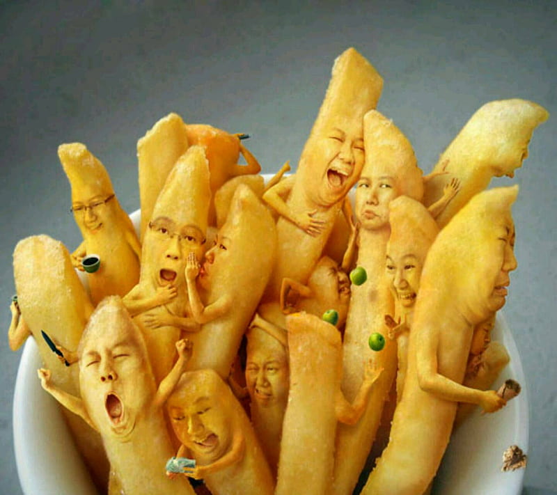 Funny Fries, faceses, HD wallpaper