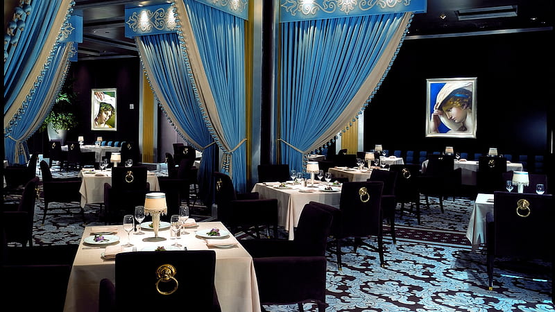 restaurant, drinking, house, food, black, beautiful painting, luxury, blue, style, HD wallpaper