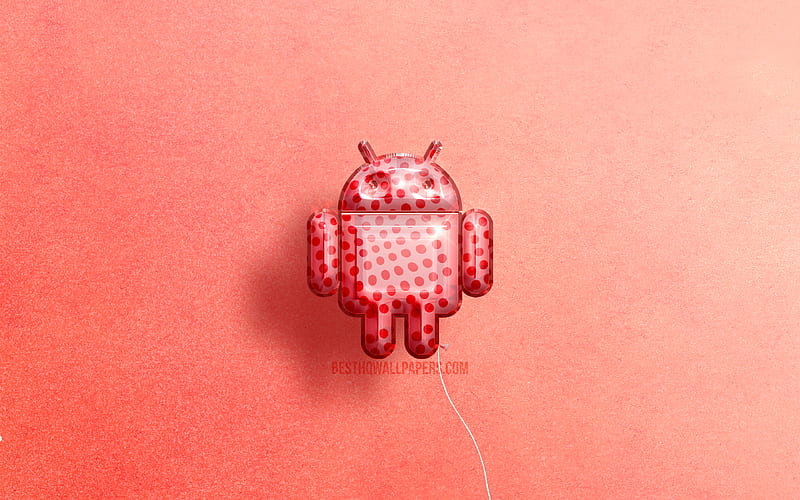 Android 3D logo, artwork, pink realistic balloons, Android logo, pink backgrounds, Android, HD wallpaper