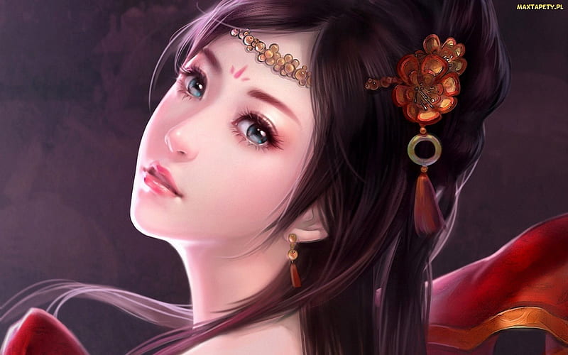 Asian Beauty, fantasy, tattoo, jewlery, flower, asian, woman, HD wallpaper