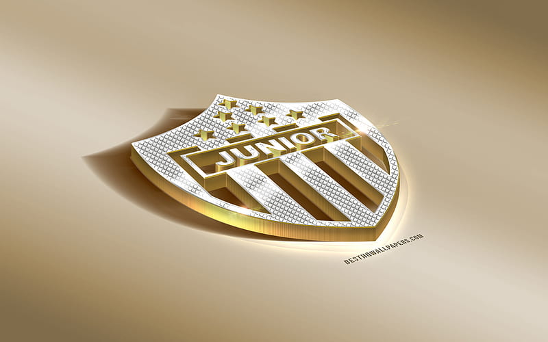 Atletico Junior, Colombian Football Club, Golden Silver logo, Barranquilla, Colombia, Liga Aguila, 3d golden emblem, creative 3d art, football, Junior FC, CD Popular Junior, HD wallpaper