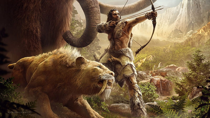 Far Cry, primal game, fantasy, elephant, man, archer, animal, HD wallpaper