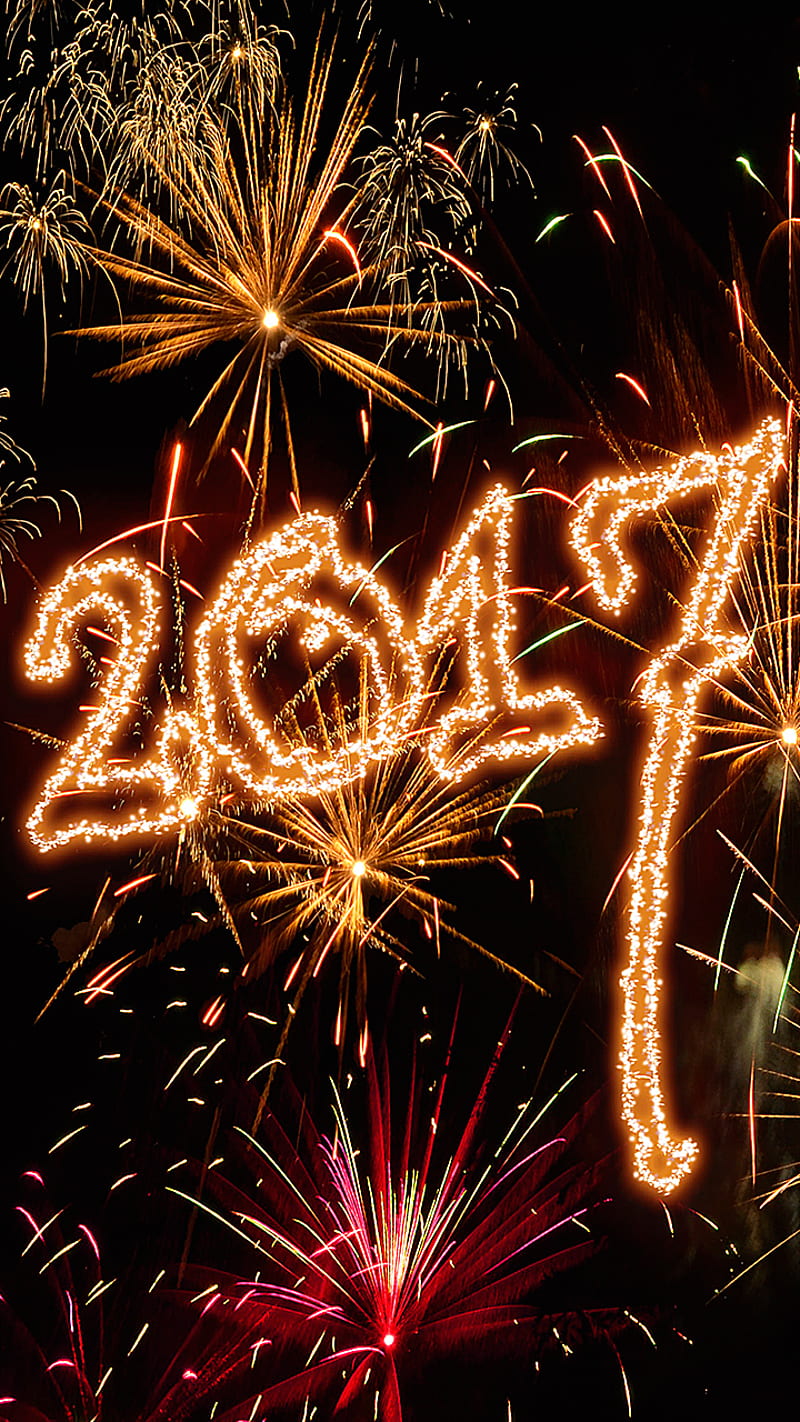 firework 2017, holiday, inscription, new year, number, text, HD phone wallpaper