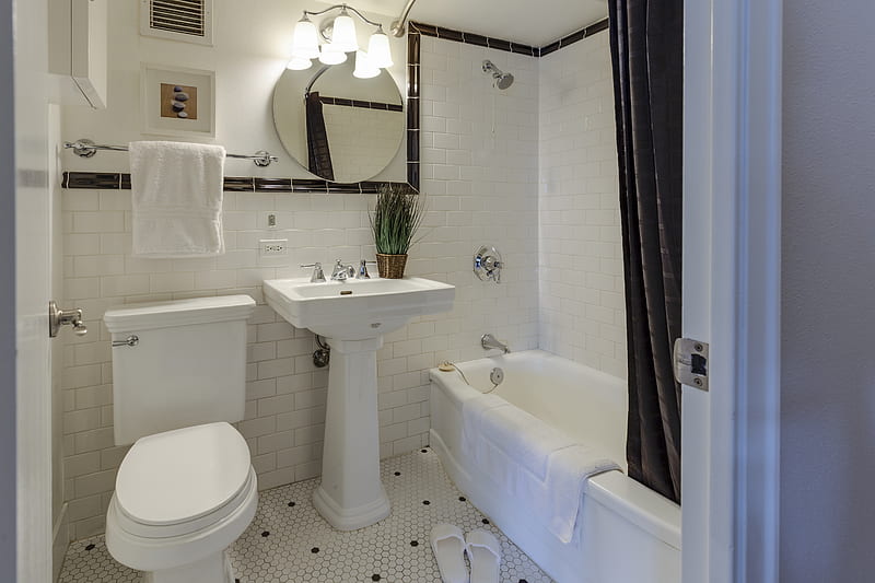 white ceramic toilet bowl beside pedestal sink, HD wallpaper