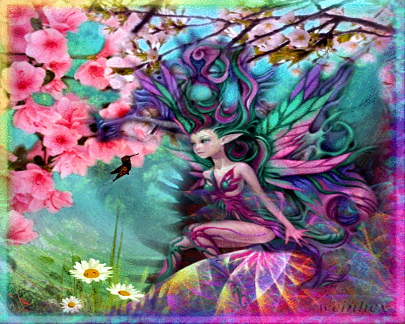 Colorful Fairy Fantasy Colored Flowers Bonito Spring Framed Fairy Hd Wallpaper Peakpx