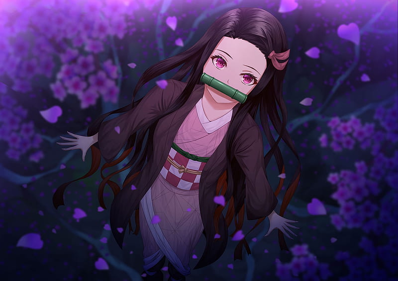 kamado nezuko, demon slayer, long hair, kimetsu no yaiba, Anime, HD wallpaper