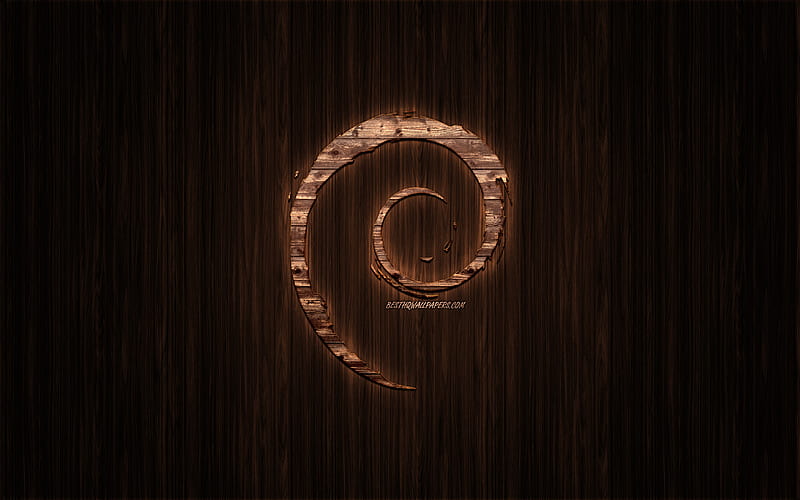 Debian logo, wooden logo, wooden background, Debian, emblem, brands, wooden art, HD wallpaper