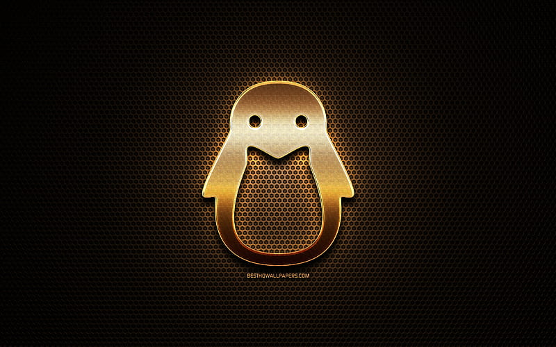 Linux glitter logo, creative, OS, metal grid background, Linux logo, brands, Linux, HD wallpaper