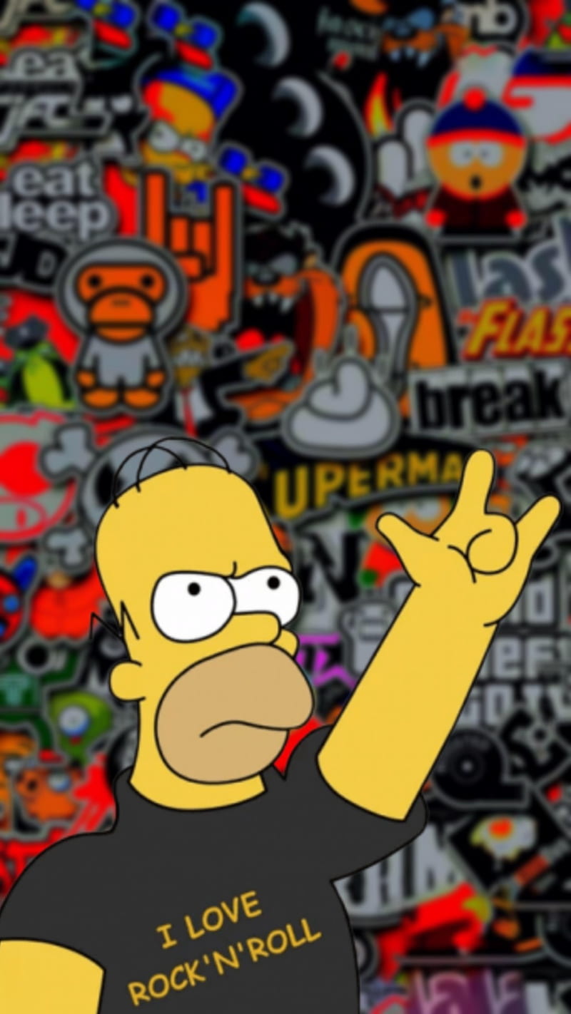 Homero Simpson, cartoon, rock, roll, HD phone wallpaper