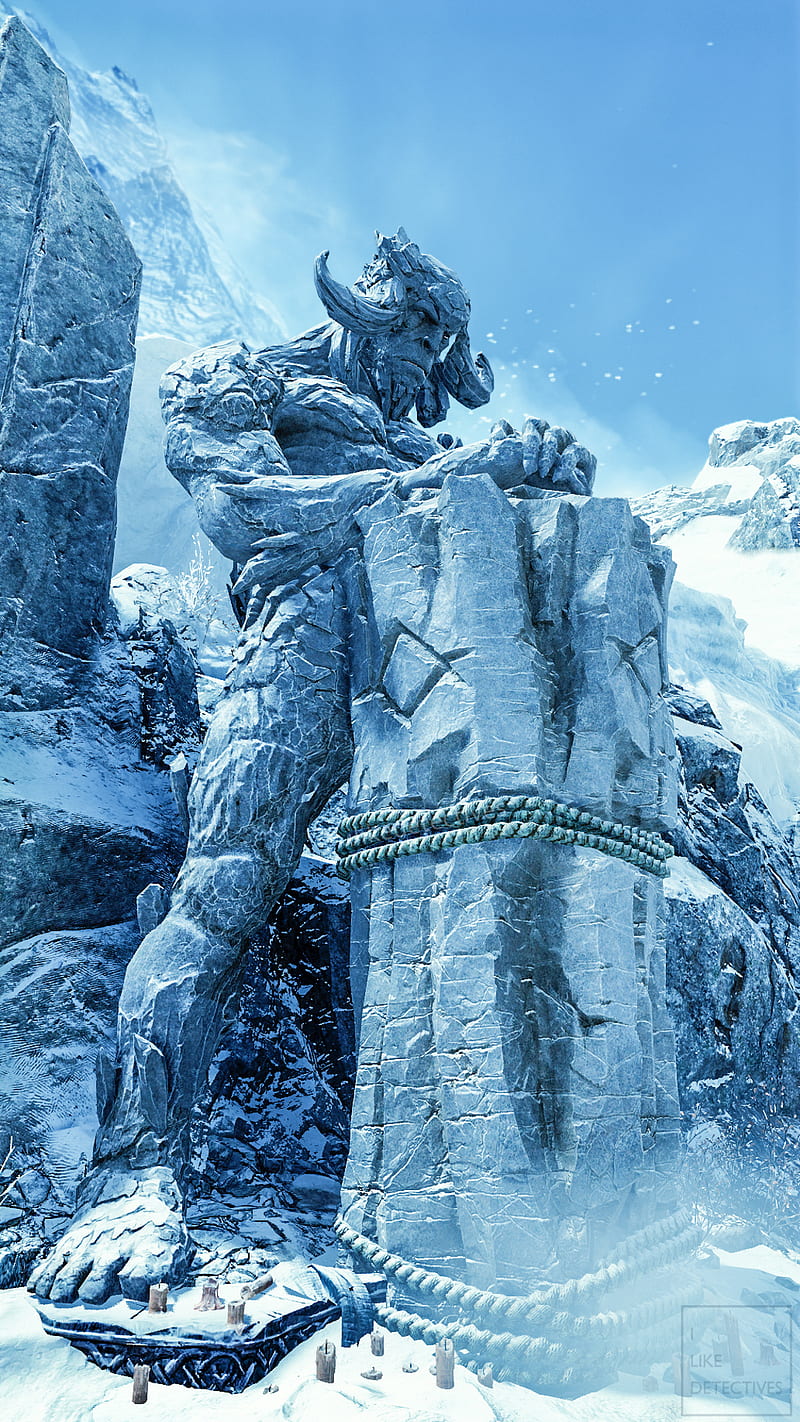 Guardian, god of war, norse mythology, snow, statue, winter, HD phone wallpaper