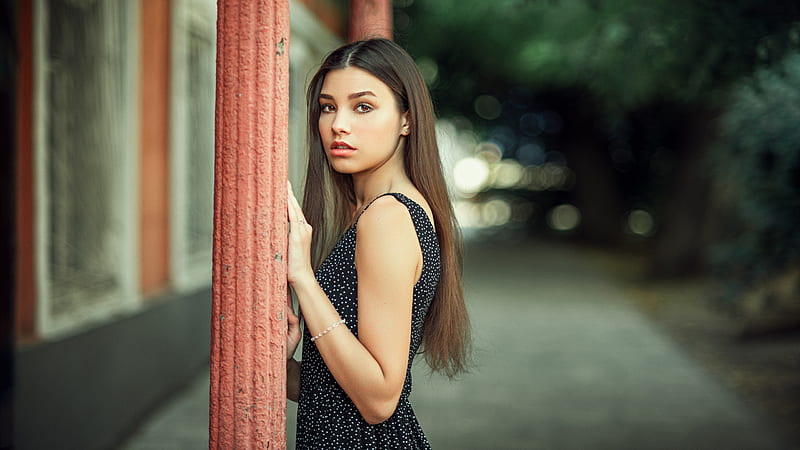 Models, Model, Brown Eyes, Brunette, Depth Of Field, Dress, Girl, Long ...