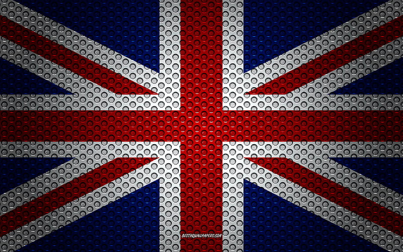 Flag of United Kingdom creative art, metal mesh texture, UK flag, national symbol, United Kingdom, Europe, flags of European countries, HD wallpaper