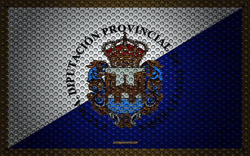 Flag of Pontevedra creative art, metal mesh texture, Pontevedra flag, national symbol, provinces of Spain, Pontevedra, Spain, Europe, HD wallpaper