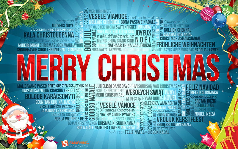 Merry Christmas, different languages, New Year, congratulations, HD wallpaper
