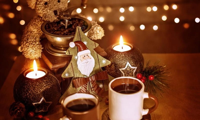 CHRISTMAS AROMA , Christmas, Holiday, aroma, tea, lights, candles, HD wallpaper