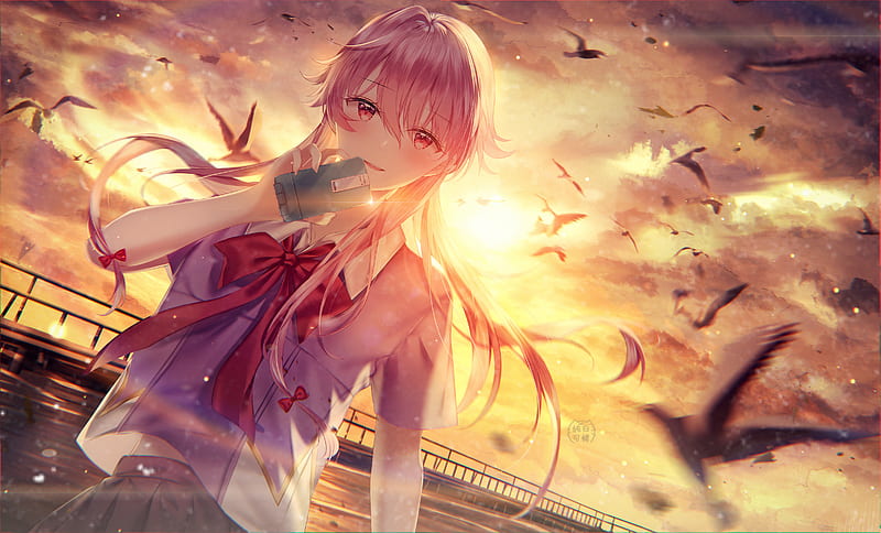 Mirai nikki, anime, girl, kawaii, cute, yuno gasai, pink hair, blood,  yukiteru amono, boy