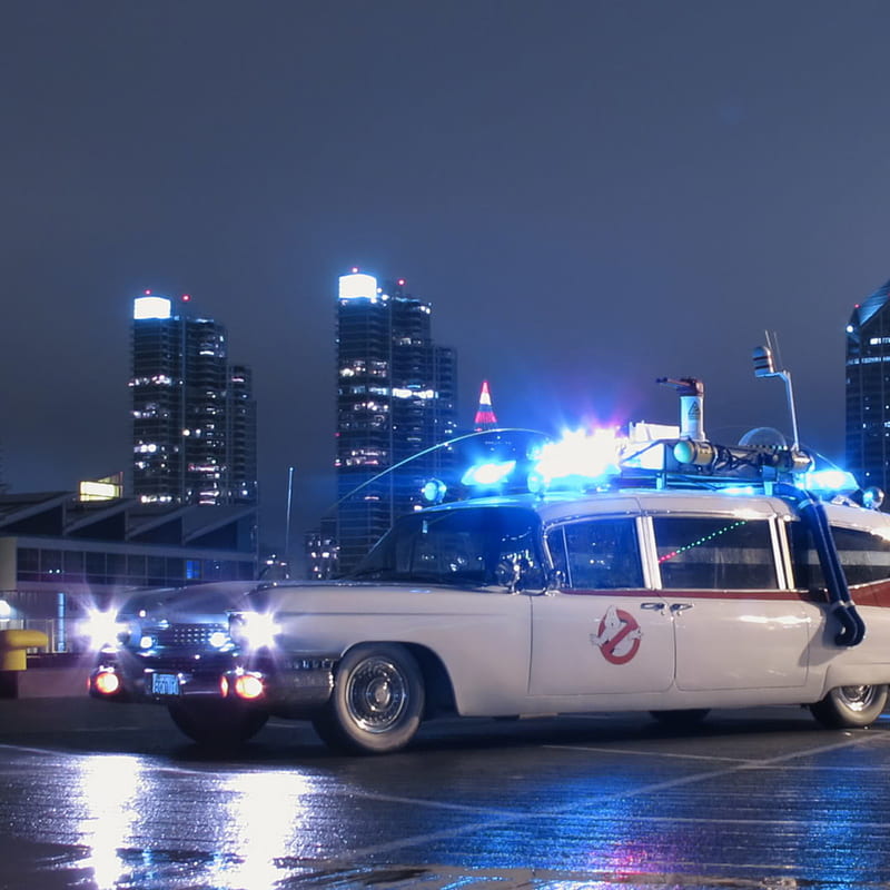 Ghostbusters, 80, car, carro, cidade, city, filme, movie, noite, os cacas fantasmas, HD phone wallpaper