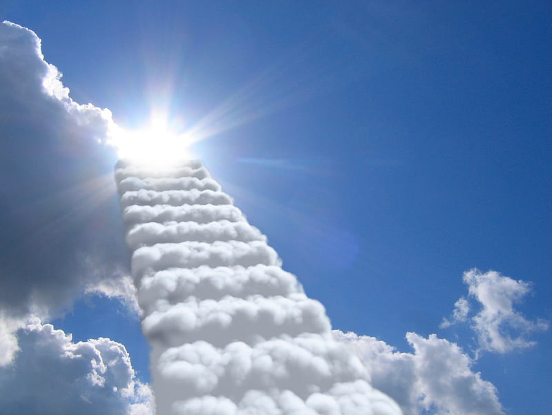 Stairway to heaven, the sky, the sun, the clouds, the staircase, HD wallpaper
