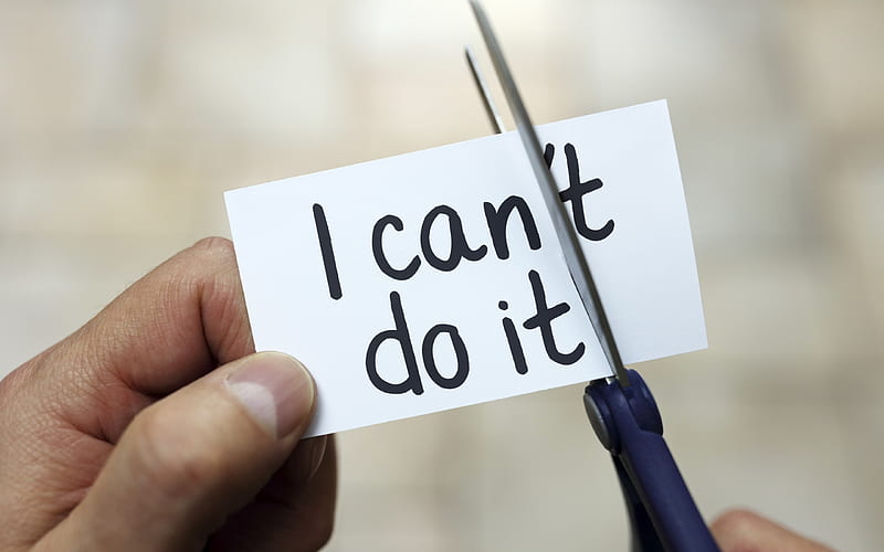 I can do it, motivation, quotes, creative art, inscription on a white card, scissors, HD wallpaper