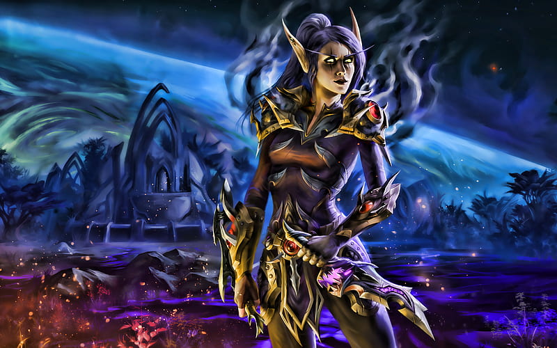 Senneria, WoW characters, darkness, World of Warcraft, warriors, art, WoW, HD wallpaper