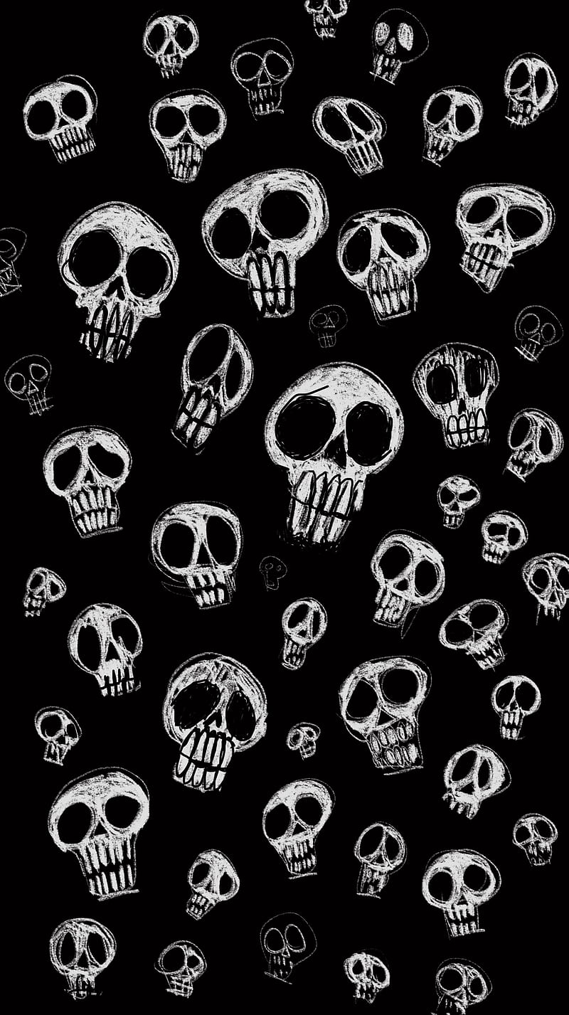 Halloween Skull Fest, My, amoled, art, badass, black, bones, creepy, dead, death, digital, drawing, faces, occult, oled, pattern, scary, sketch, skulls, HD phone wallpaper