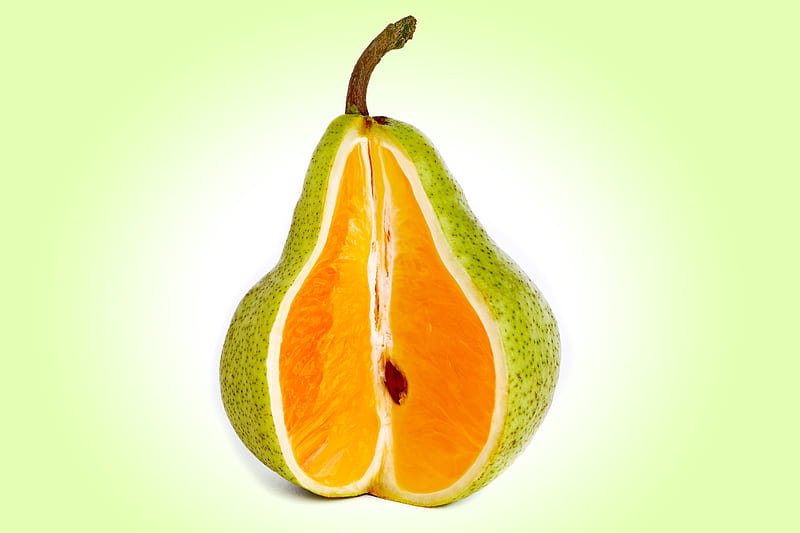 :-), green, orange, mixed fruits, fantasy, pear, funny, creative, HD wallpaper