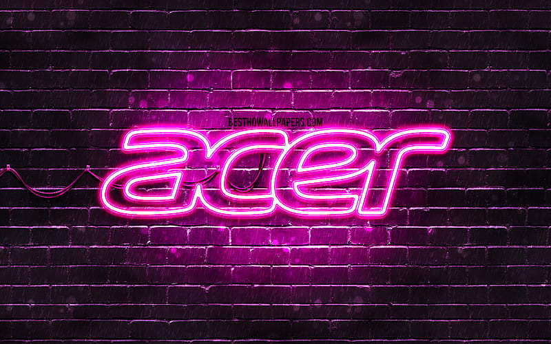 Acer purple logo purple brickwall, Acer logo, brands, Acer neon logo, Acer, HD wallpaper