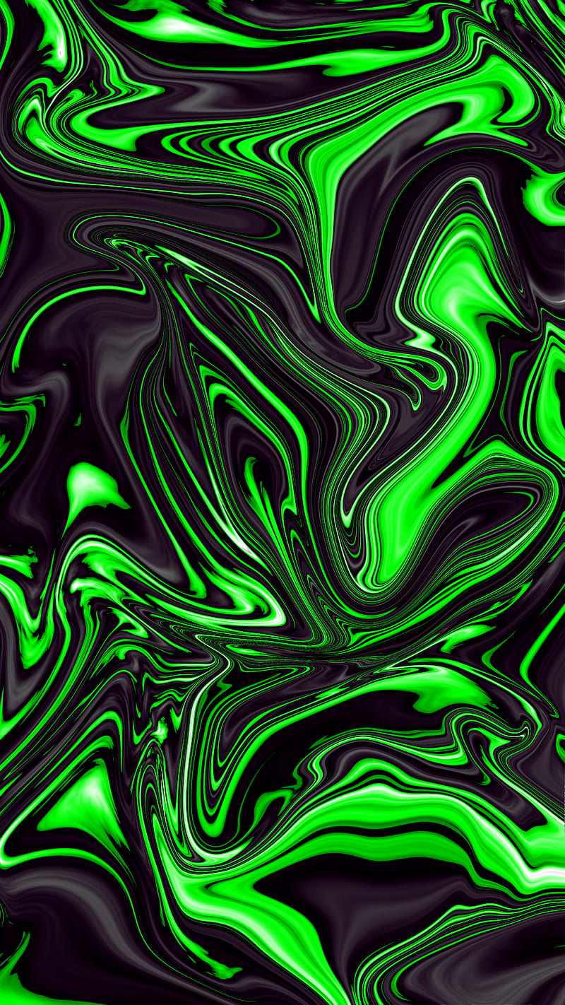 Green liquid abstract, Green, abstract, black, cream, flow, illustration, lava, liquid, oil, HD phone wallpaper