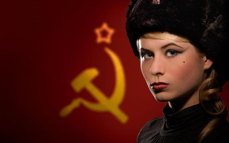 Soviet Girl, soviet, girl, russian, flag, HD wallpaper