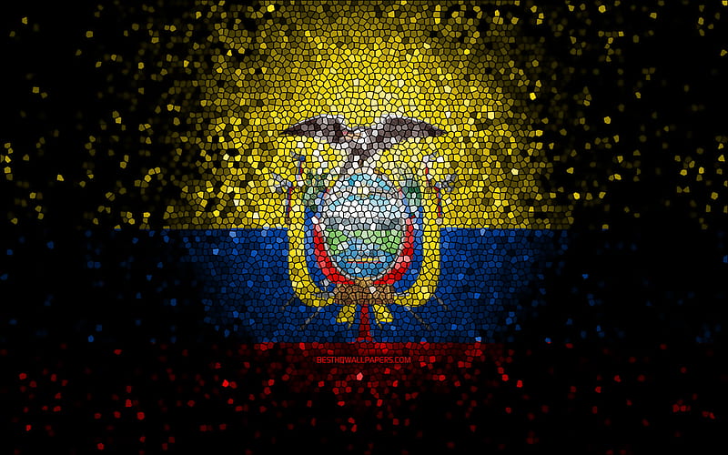 Ecuador flag, mosaic art, South American countries, Flag of Ecuador, national symbols, Ecuadorian flag, artwork, South America, Ecuador, HD wallpaper