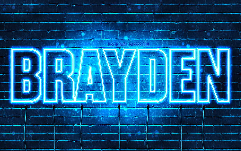 Brayden with names, horizontal text, Brayden name, blue neon lights, with Brayden name, HD wallpaper
