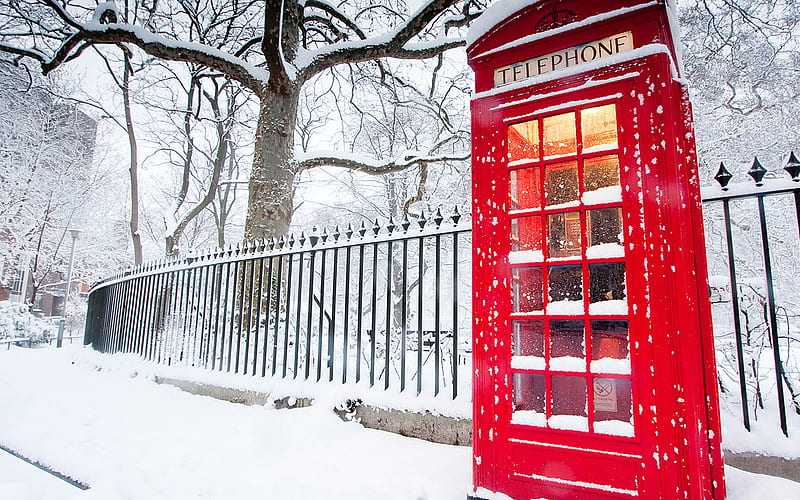 Call me somewhere..., red, graphy, snow, london, winter, HD wallpaper