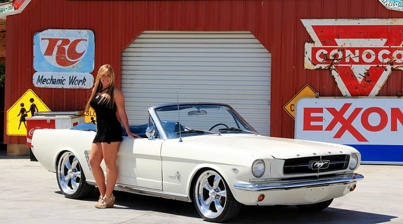 1964--Ford-Mustang-Convertible, Classic, White, Babe, Hot, HD wallpaper