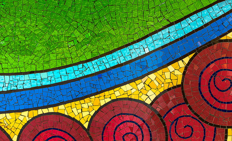 mosaic, colorful, patterns, wall, details, HD wallpaper