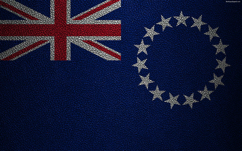 Flag of Cook Islands leather texture, Oceania, Cook Islands, world flags, HD wallpaper