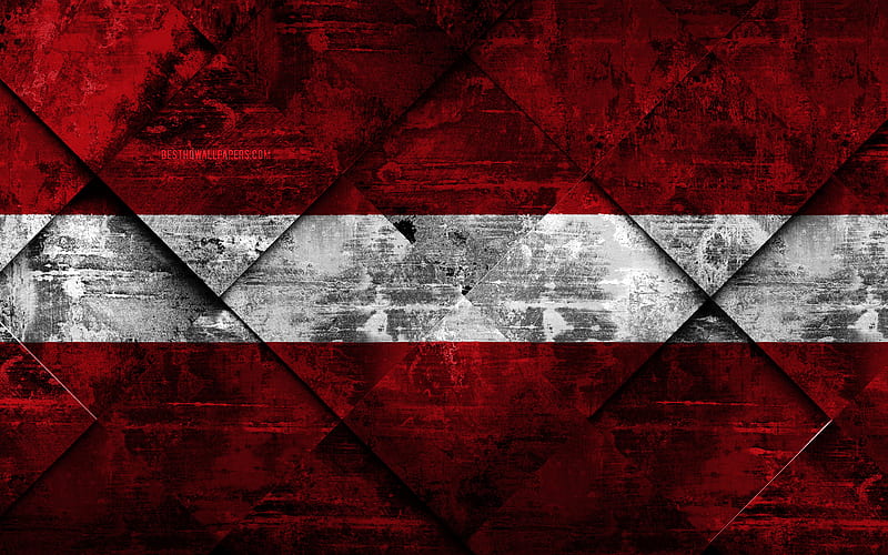 Flag of Latvia grunge art, rhombus grunge texture, Latvian flag, Europe, national symbols, Latvia, creative art, HD wallpaper