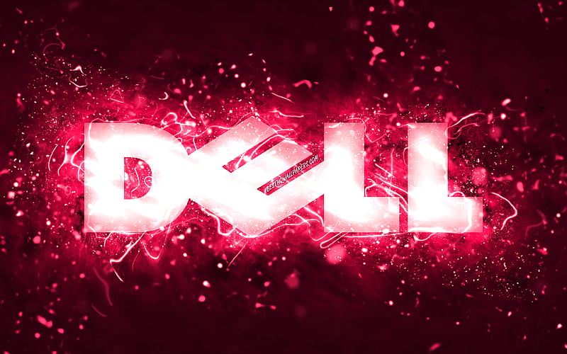 Dell pink logo pink neon lights, creative, pink abstract background, Dell logo, brands, Dell, HD wallpaper