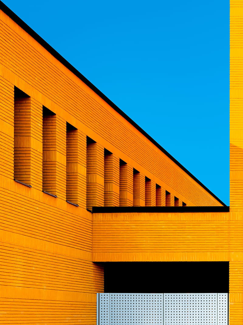 building, minimalism, architecture, orange, HD phone wallpaper