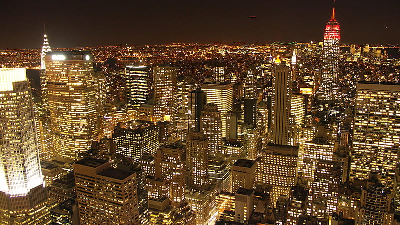 Cityscape Buildings With Beautiful Glittering Lights During Nighttime New York, HD wallpaper