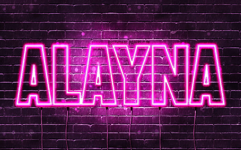 Alayna with names, female names, Alayna name, purple neon lights, horizontal text, with Alayna name, HD wallpaper