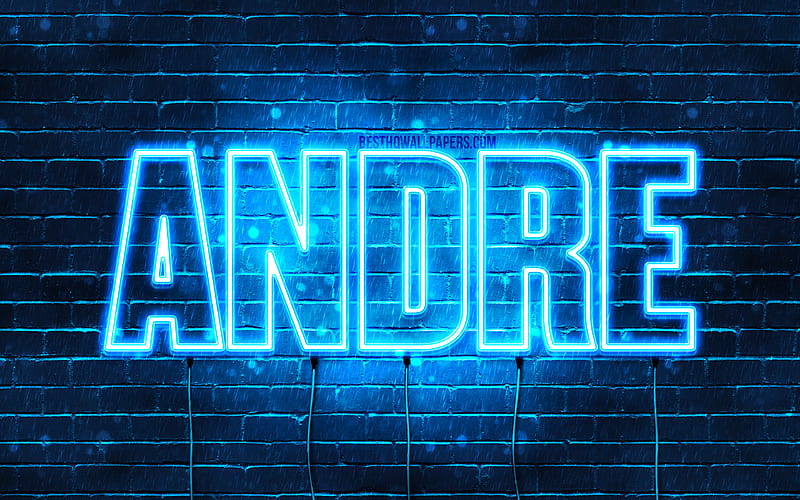 Andre with names, horizontal text, Andre name, blue neon lights, with Andre name, HD wallpaper
