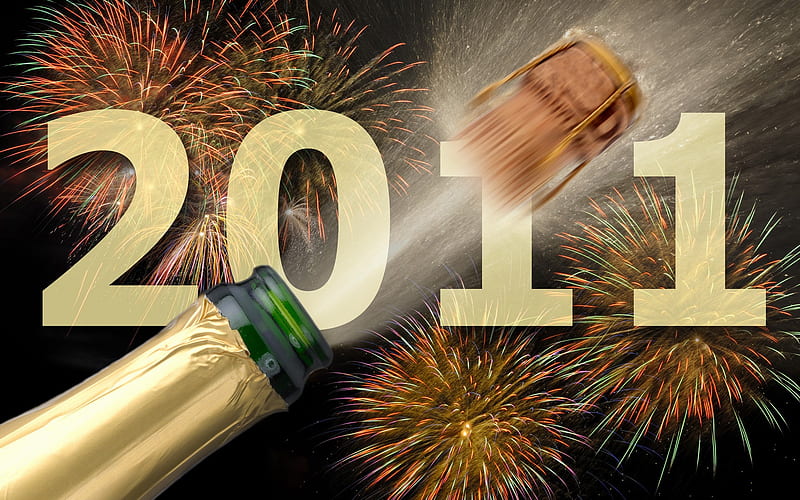 Happy 2011, bottle, new year, champain, 20100, celebrating, HD wallpaper