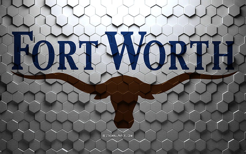 Flag of Fort Worth, honeycomb art, Fort Worth hexagons flag, Fort Worth, 3d hexagons art, Fort Worth flag, HD wallpaper