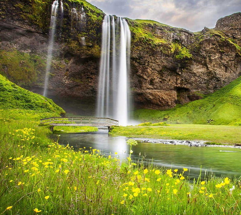 Waterfall, green, mother nature, HD wallpaper