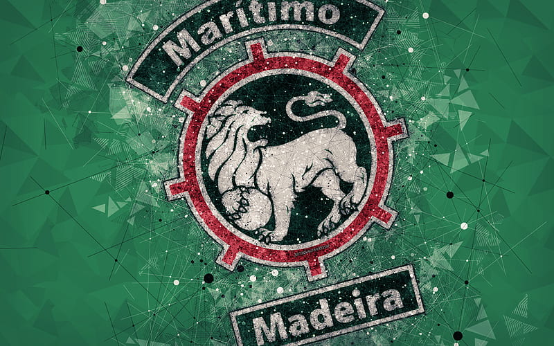 CS Marítimo geometric art, logo, Portuguese football club, emblem, green background, Primeira Liga, Funchal, Madeira, Portugal, football, creative art, Marítimo FC, HD wallpaper
