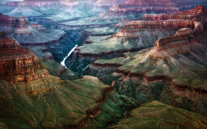 Grand Canyon, mountains, river, valley, Arizona, aerican landmarks, USA, America, HD wallpaper