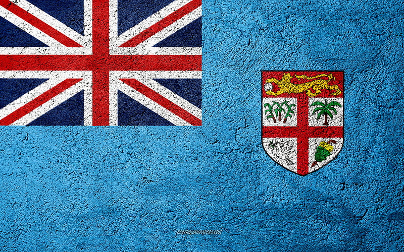 Flag of Fiji, concrete texture, stone background, Fiji flag, Oceania, Fiji, flags on stone, HD wallpaper