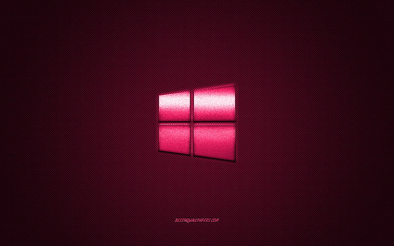 Windows 10 logo, pink shiny logo, Windows 10 metal emblem, for Windows 10 devices, pink carbon fiber texture, Windows, brands, creative art, HD wallpaper