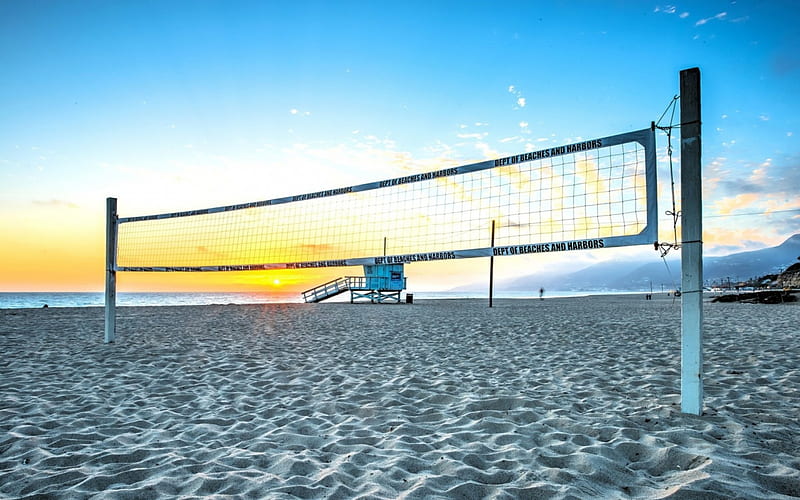 Beach volleyball court at sunset, beach, net, volleyball, sunset, sea, HD  wallpaper | Peakpx